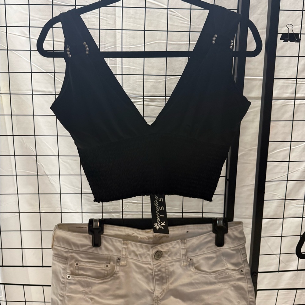 Kiss Black V-Neck Crop Top